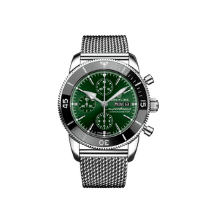  Shop Authentic Breitling Superocean Heritage Chronograph 44 Green Dial Silver Mesh Bracelet Watch for Men - A13313121L1A1 - Luxxuri