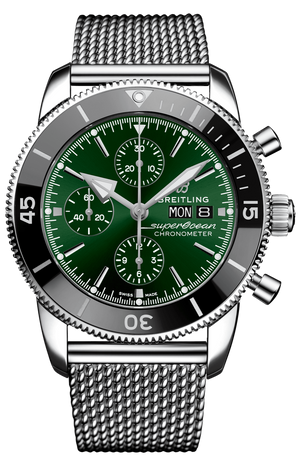  Shop Authentic Breitling Superocean Heritage Chronograph 44 Green Dial Silver Mesh Bracelet Watch for Men - A13313121L1A1 - Luxxuri