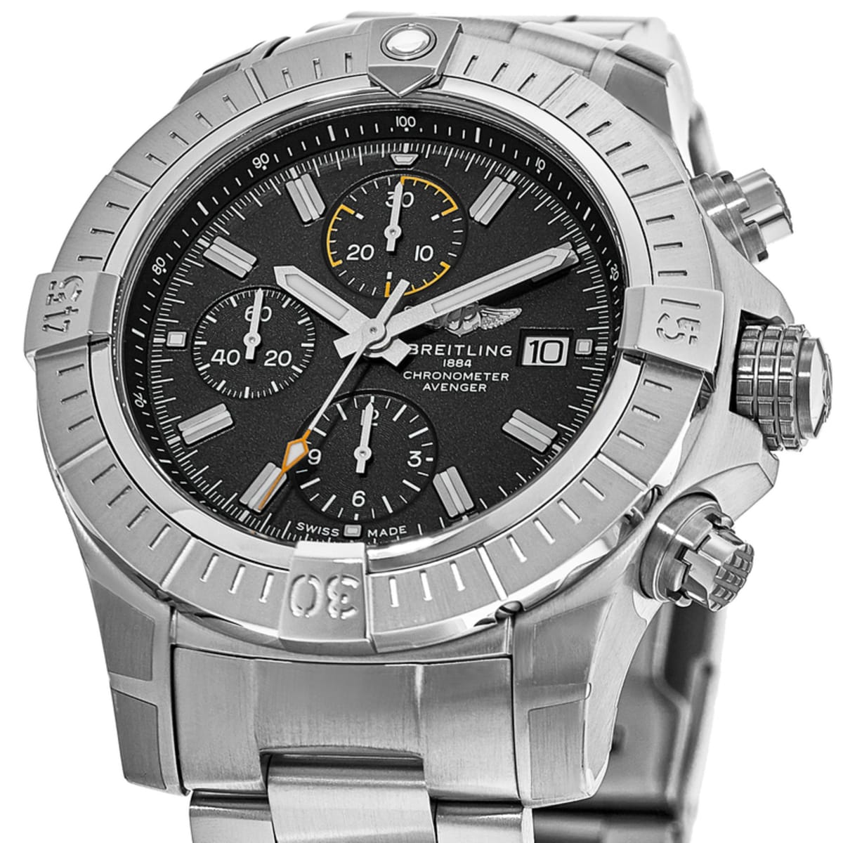  Shop Authentic Breitling Avenger Chronograph 45mm Black Dial Silver Steel Strap Watch for Men - A13317101B1A1 - Luxxuri