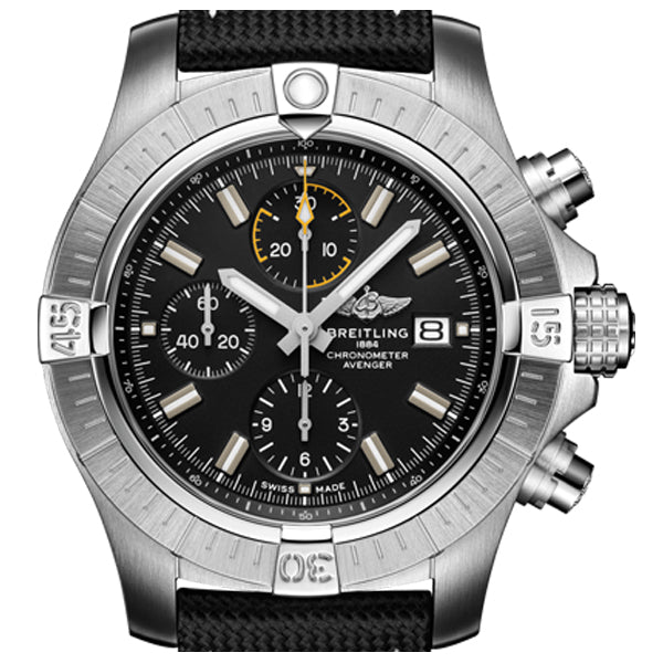  Shop Authentic Breitling Avenger Chronograph 45mm Black Dial Black Leather Strap Watch for Men - A13317101B1X1 - Luxxuri