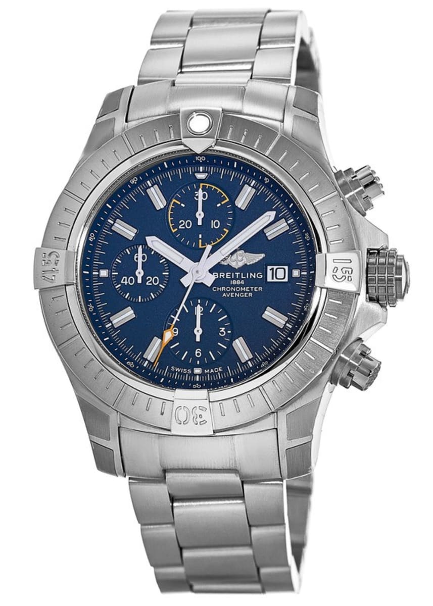  Shop Authentic Breitling Avenger Chronograph 45mm Blue Dial Silver Steel Strap Watch for Men - A13317101C1A1 - Luxxuri