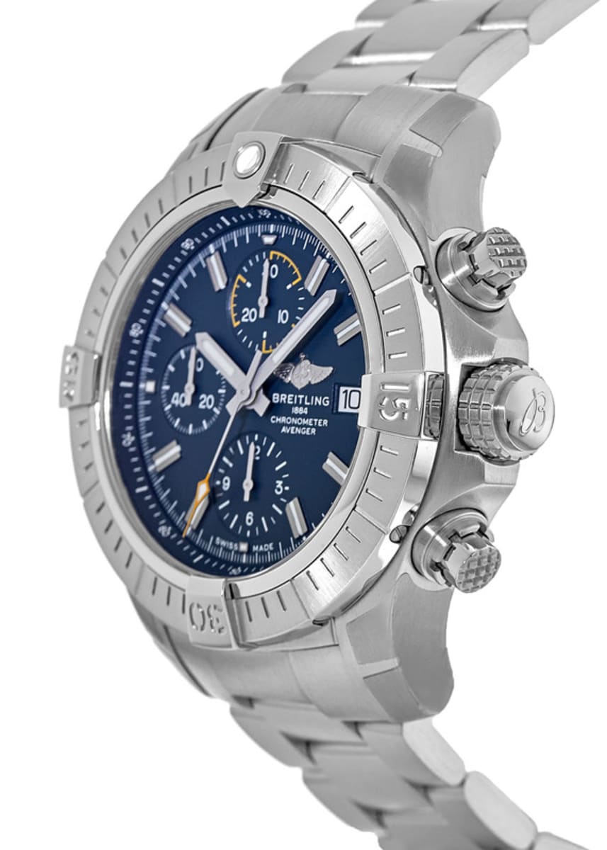  Shop Authentic Breitling Avenger Chronograph 45mm Blue Dial Silver Steel Strap Watch for Men - A13317101C1A1 - Luxxuri