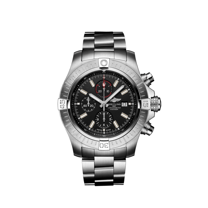 Breitling Super Avenger Chronograph 48 Black Dial Silver Steel Strap Watch for Men - A13375101B1A1