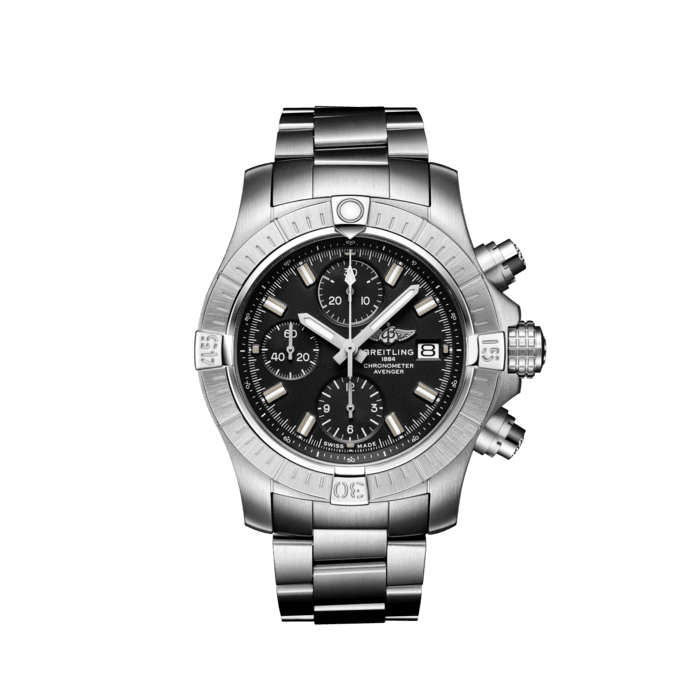  Shop Authentic Breitling Avenger Chronograph 43 Black Dial Silver Steel Strap Watch for Men - A13385101B1A1 - Luxxuri