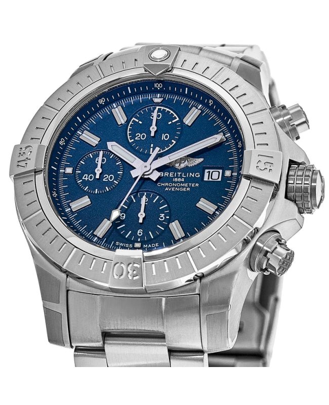  Shop Authentic Breitling Avenger Chronograph 45mm Blue Dial Silver Steel Strap Watch for Men - A13317101C1A1 - Luxxuri