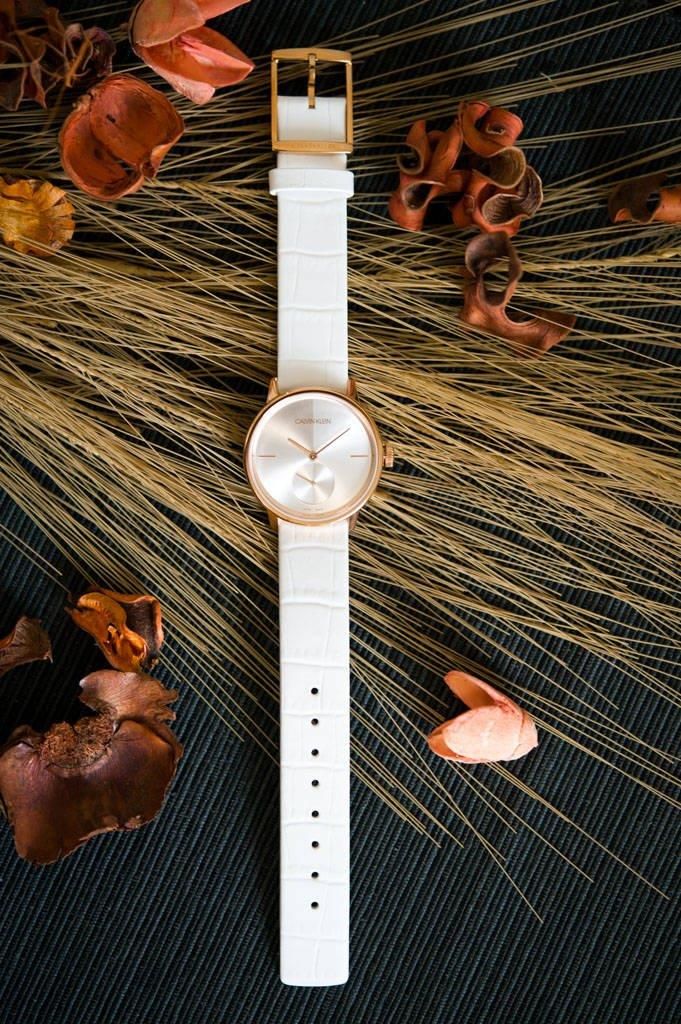  Shop Authentic Calvin Klein Accent Silver Dial White Leather Strap Watch for Women - K2Y236K6 - Luxxuri