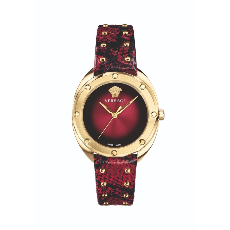  Shop Authentic Versace Shadov Quartz Red Dial Red Leather Strap Watch for Women - VEBM00918 - Luxxuri
