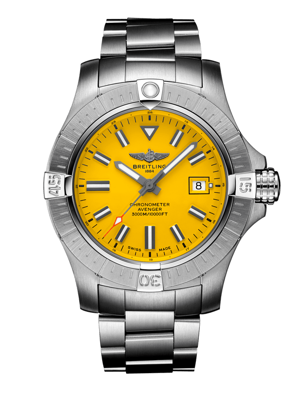  Shop Authentic Breitling Avenger Automatic 45mm Seawolf Yellow Dial Silver Steel Strap Strap Watch for Men - A17319101/1A1 - Luxxuri
