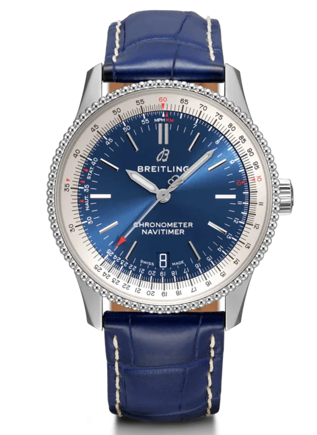  Shop Authentic Breitling Navitimer Automatic 38mm Blue Dial Blue Leather Strap Mens Watch - A17325211C1P1 - Luxxuri