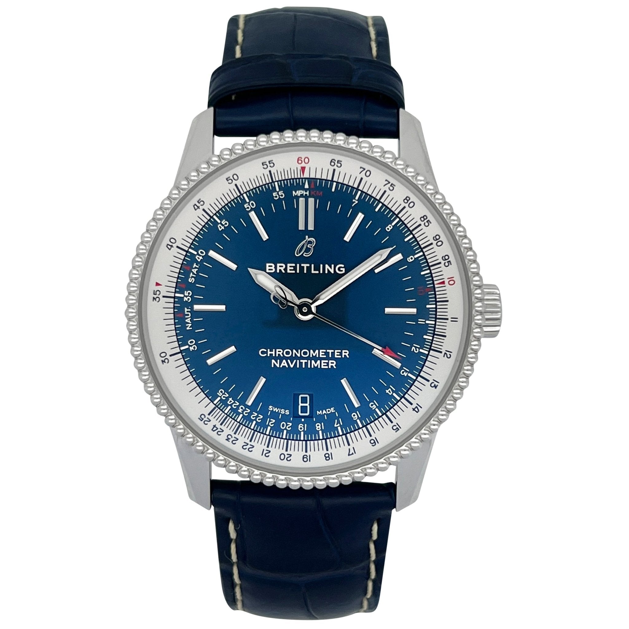 Breitling Navitimer Automatic 38mm Blue Dial Blue Leather Strap Mens Watch - A17325211C1P1