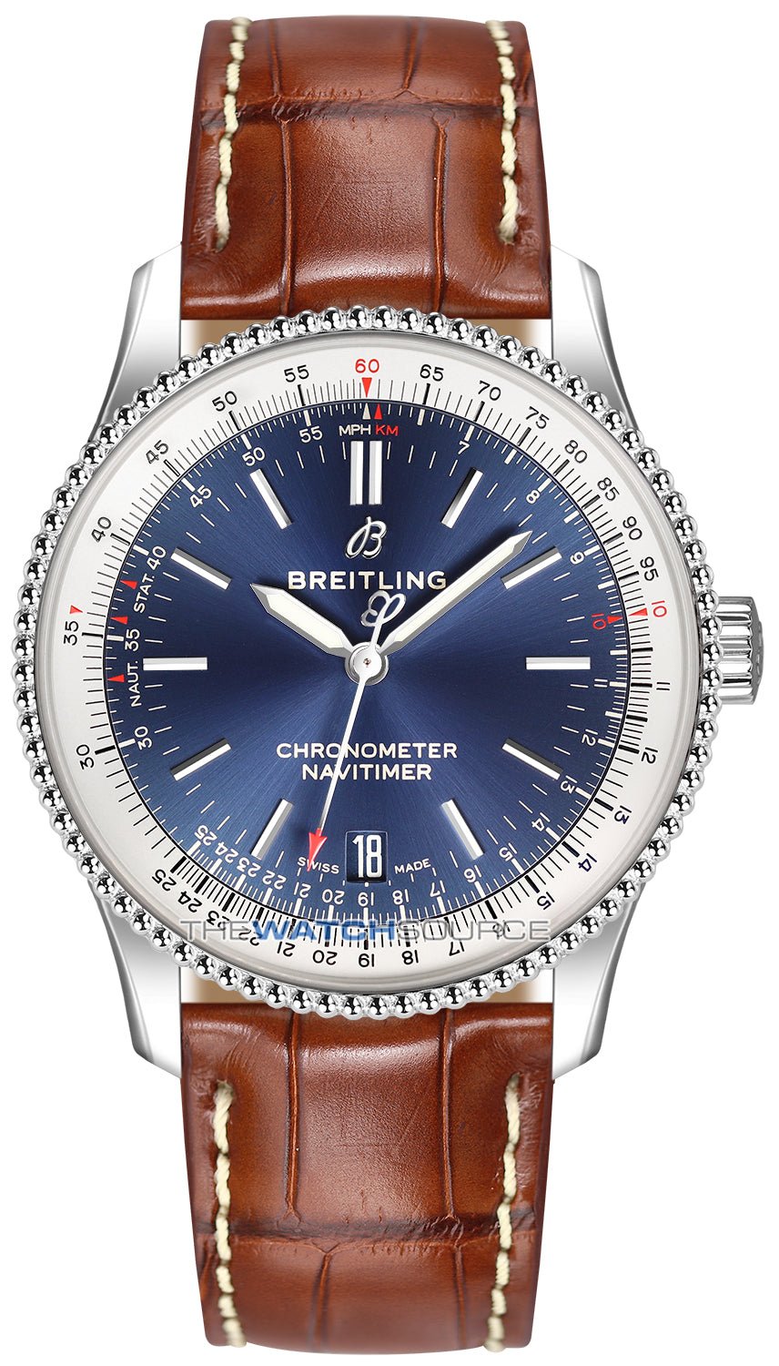  Shop Authentic Breitling Navitimer Automatic 38mm Blue Dial Brown Leather Strap Mens Watch - A17325211C1P2 - Luxxuri