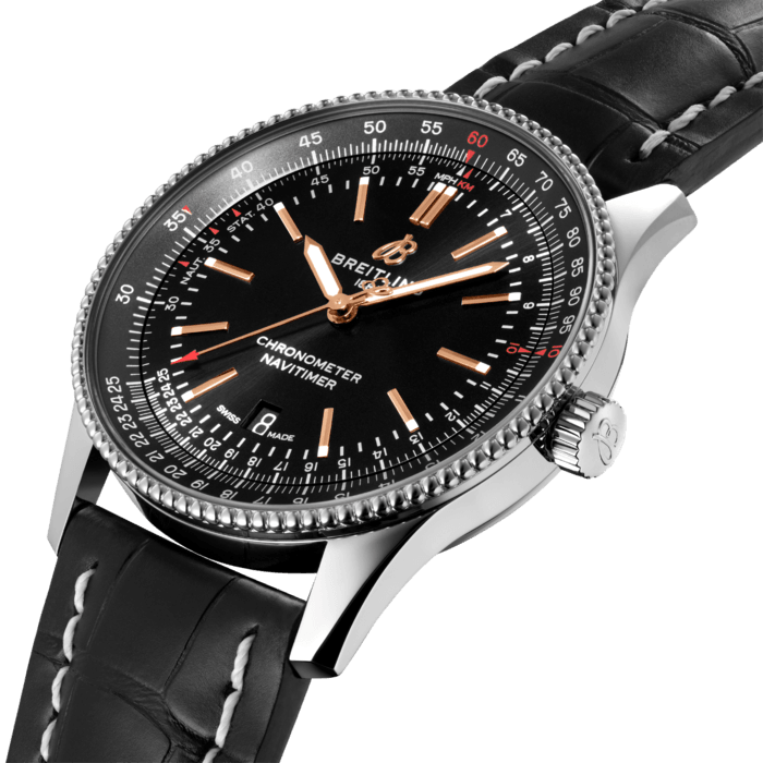 Breitling Automatic 41mm Black Dial Black Leather Strap Watch for Men - A17326241B1P1