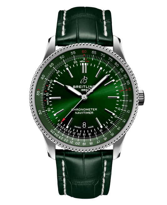 Breitling Navitimer Automatic 41mm Green Dial Green Leather Strap Watch for Men - A17326361L1P1