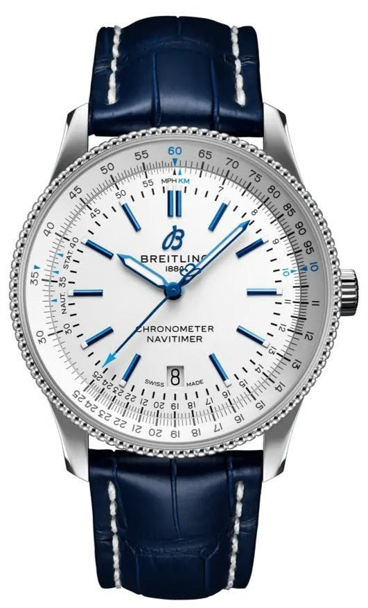  Shop Authentic Breitling Navitimer Automatic 41mm White Dial Blue Leather Strap Watch for Men - A173263A1G1P1 - Luxxuri