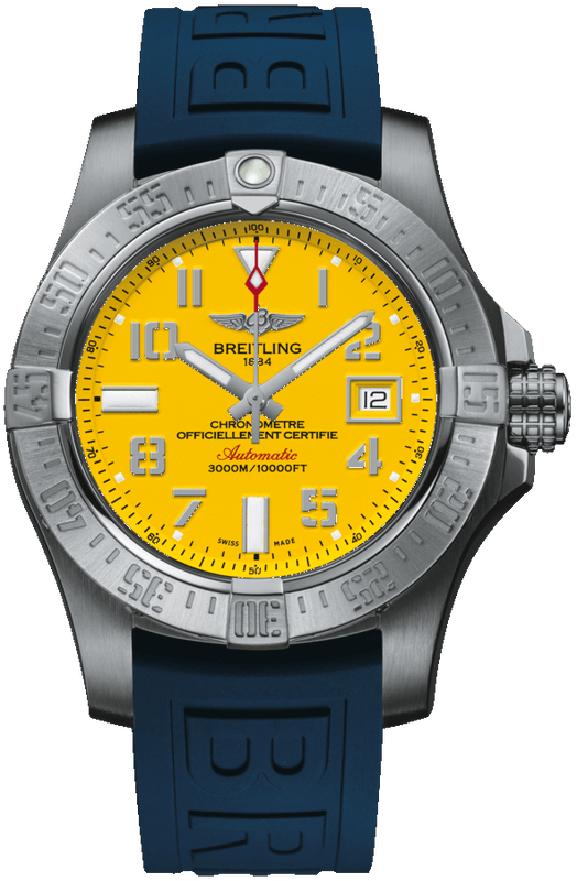  Shop Authentic Breitling Avenger II Seawolf Yellow Dial Blue Rubber Strap 45mm Mens Watch - A1733110/I519/157S - Luxxuri