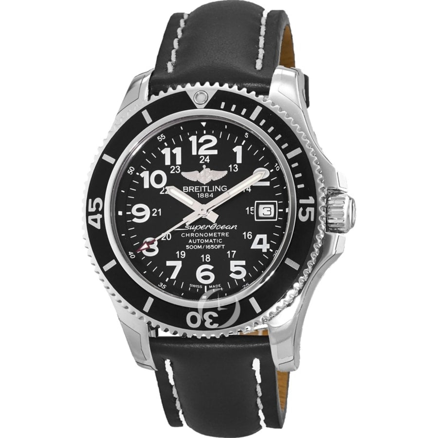  Shop Authentic Breitling Superocean II 42mm Black Leather Strap Mens Watch - A17365C9 - Luxxuri