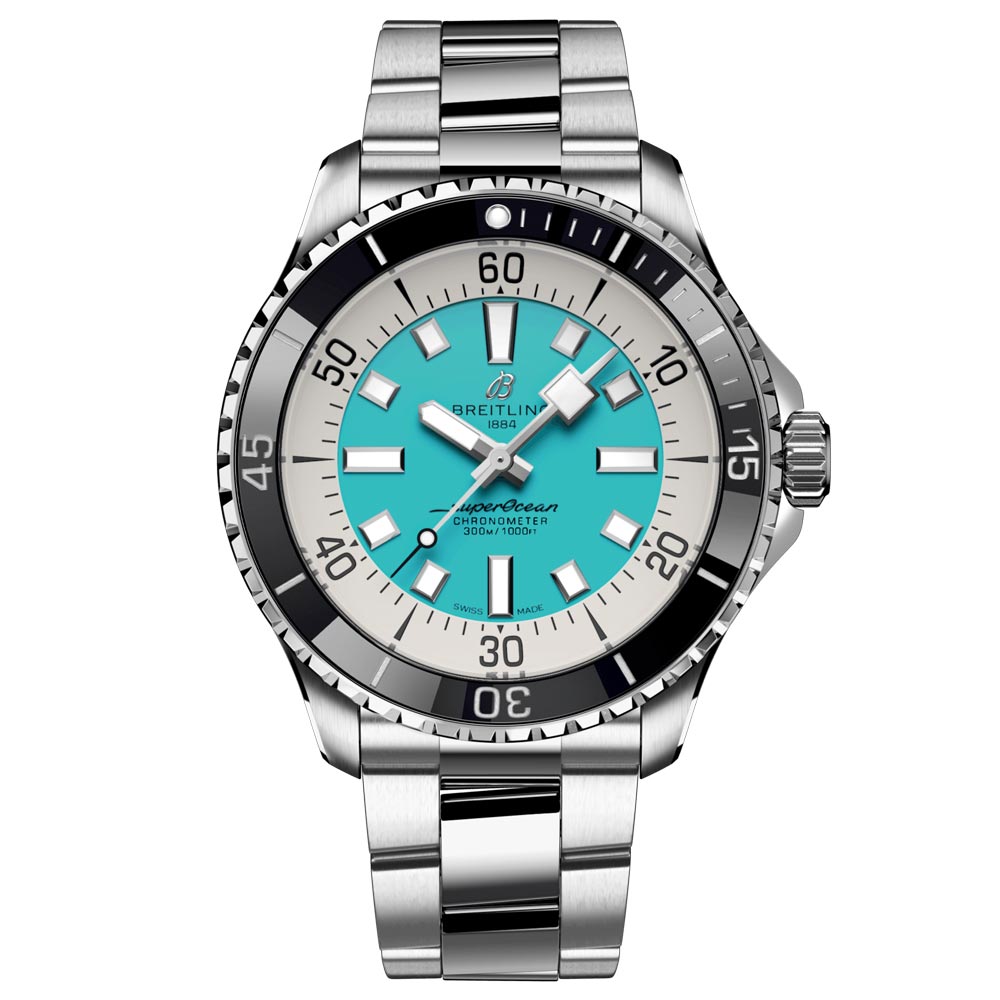  Shop Authentic Breitling Superocean Automatic 44mm Turquoise Dial Silver Steel Strap Watch for Men - A17376211L2A1 - Luxxuri