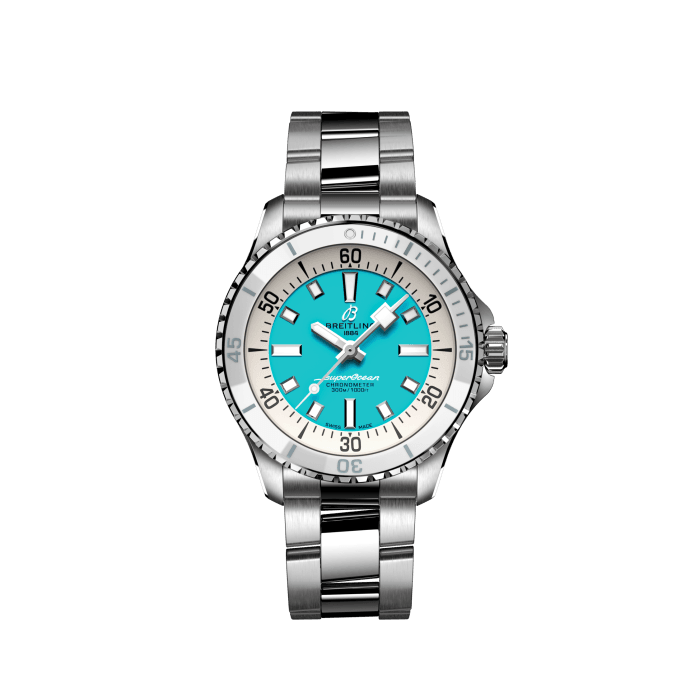  Shop Authentic Breitling Superocean Automatic 36 Turquoise Dial Silver Steel Strap Watch for Men - A17377211C1A1 - Luxxuri