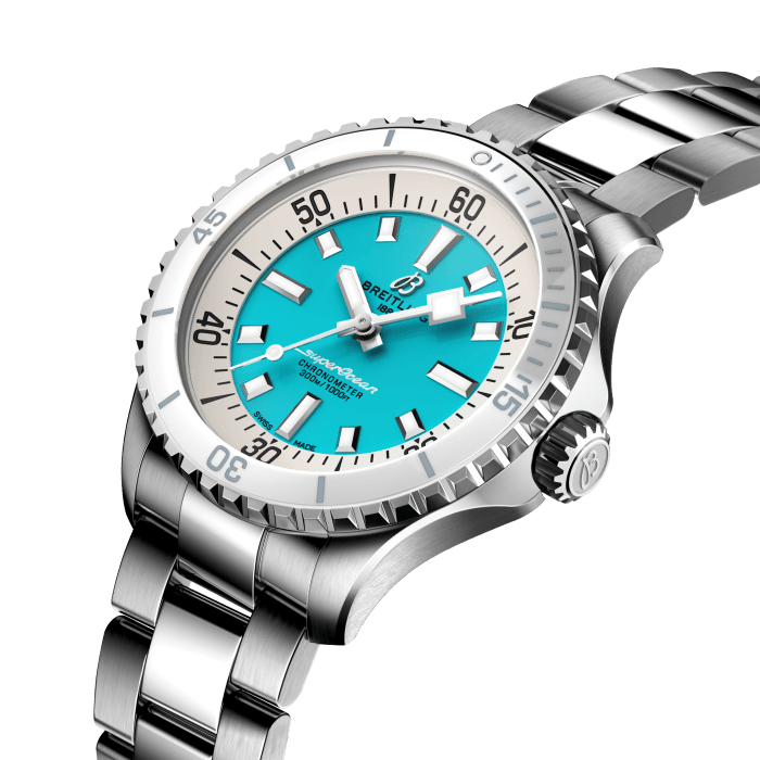  Shop Authentic Breitling Superocean Automatic 36 Turquoise Dial Silver Steel Strap Watch for Men - A17377211C1A1 - Luxxuri