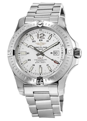  Shop Authentic Breitling Colt Automatic Silver Dial Black Leather Mens Watch - A1738811/G791/173A - Luxxuri