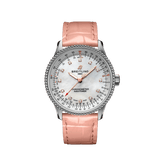  Shop Authentic Breitling Navitimer Automatic 35 Mother of Pearl Dial Pink Leather Strap Watch for Women - A17395211A1P3 - Luxxuri