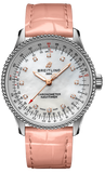  Shop Authentic Breitling Navitimer Automatic 35 Mother of Pearl Dial Pink Leather Strap Watch for Women - A17395211A1P3 - Luxxuri