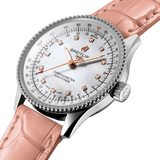  Shop Authentic Breitling Navitimer Automatic 35 Mother of Pearl Dial Pink Leather Strap Watch for Women - A17395211A1P3 - Luxxuri