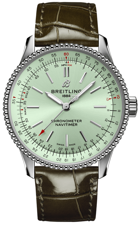  Shop Authentic Breitling Navitimer Automatic 35 Green Dial Green Leather Strap Watch for Women - A17395361L1P1 - Luxxuri