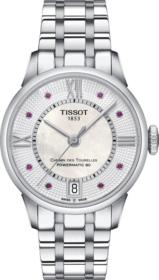  Shop Authentic Tissot Chemin Des Tourelles Powermatic 80 Rubies Mother of Pearl Dial Silver Steel Strap Watch For Women - T099.207.11.113.00 - Luxxuri
