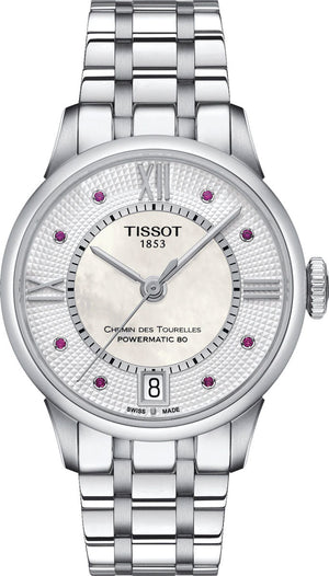  Shop Authentic Tissot Chemin Des Tourelles Powermatic 80 Rubies Mother of Pearl Dial Silver Steel Strap Watch For Women - T099.207.11.113.00 - Luxxuri