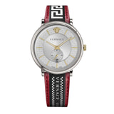  Shop Authentic Versace V Circle Silver Dial Two Tone Leather Strap Watch for Men - VEBQ01319 - Luxxuri