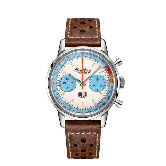  Shop Authentic Breitling Top Time Deus Limited Edition White Dial Brown Leather Strap Watch for Men - A233112A1A1X1 - Luxxuri