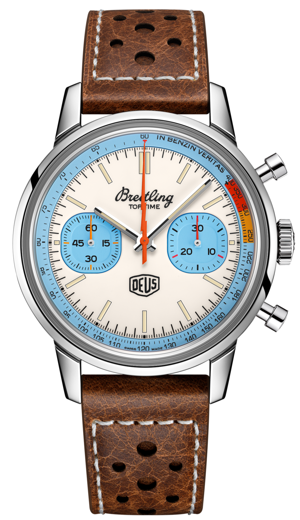  Shop Authentic Breitling Top Time Deus Limited Edition White Dial Brown Leather Strap Watch for Men - A233112A1A1X1 - Luxxuri