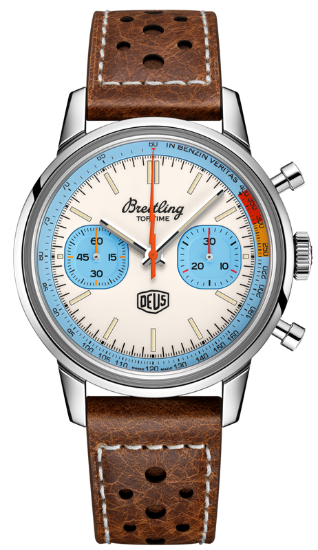  Shop Authentic Breitling Top Time Deus Limited Edition White Dial Brown Leather Strap Watch for Men - A233112A1A1X1 - Luxxuri