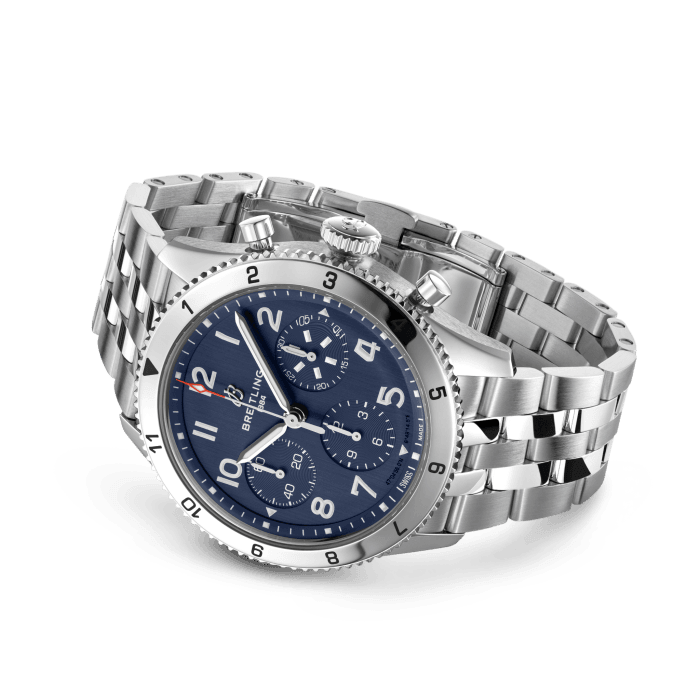  Shop Authentic Breitling Avi Chronograph 42 Tribute to Vought F4U Corsair Blue Dial Silver Steel Strap Watch for Men - A233801A1C1A1 - Luxxuri