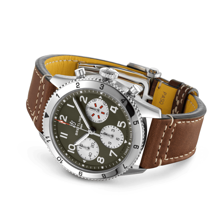  Shop Authentic Breitling Avi Chronograph 42 Curtiss Warhawk Green Dial Brown Leather Strap Watch for Men - A233802A1L1X1 - Luxxuri