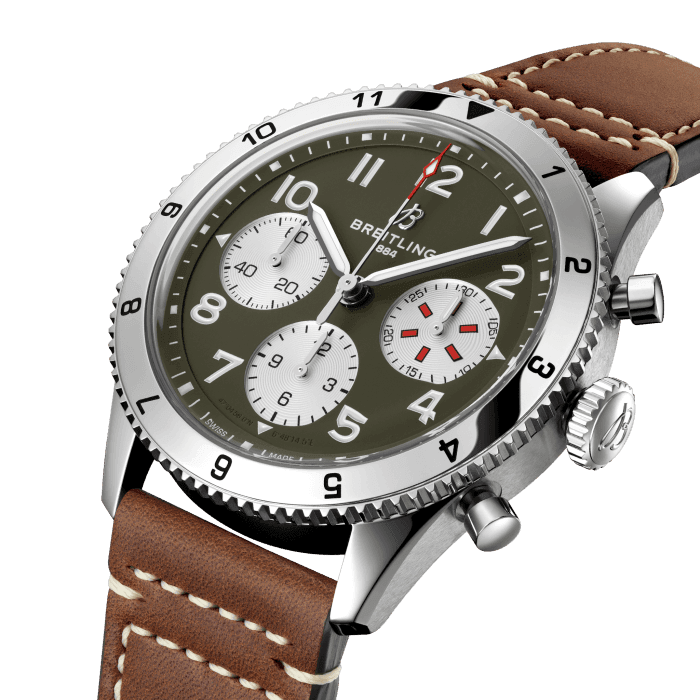  Shop Authentic Breitling Avi Chronograph 42 Curtiss Warhawk Green Dial Brown Leather Strap Watch for Men - A233802A1L1X1 - Luxxuri