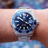  Shop Authentic Tag Heuer Aquaracer Calibre 5 Blue Dial Silver Steel Strap Watch for Men - WAY211C.BA0928 - Luxxuri