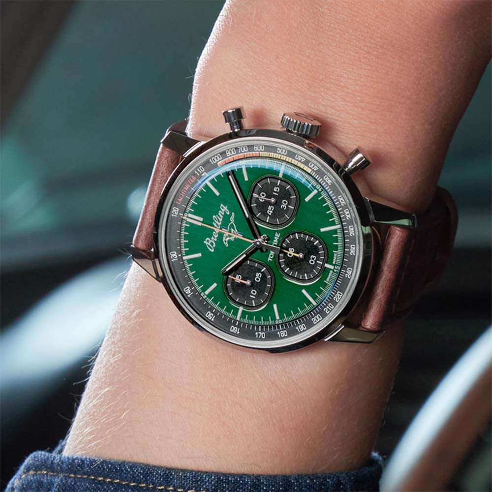  Shop Authentic Breitling Top Time B01 Ford Mustang Green Dial Brown Leather Strap Watch for Men - AB01762A1L1X1 - Luxxuri