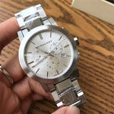  Shop Authentic Burberry The City Chronograph Silver Dial Silver Steel Strap Watch for Men - BU9350 - Luxxuri