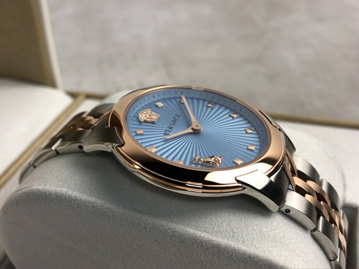  Shop Authentic Versace Audrey Quartz Blue Dial Two Tone Steel Strap Watch for Women - VELR00619 - Luxxuri