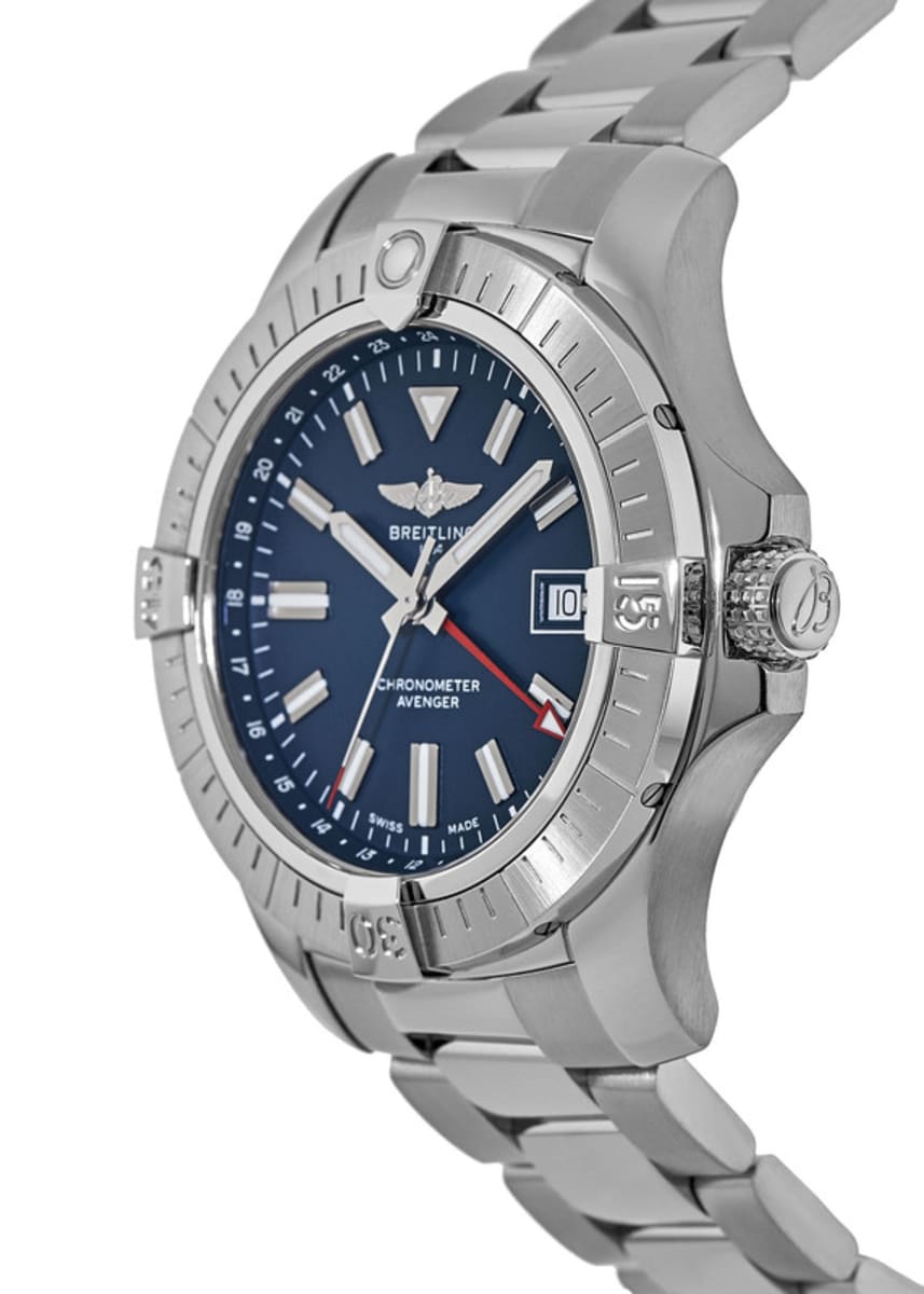  Shop Authentic Breitling Avenger Automatic GMT 45 Blue Dial Silver Steel Strap Watch for Men - A32395101C1A1 - Luxxuri