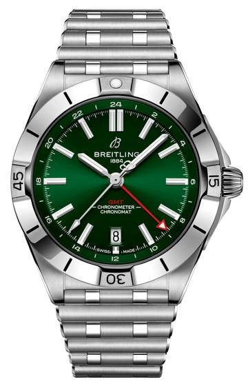 Breitling Chronomat GMT 40 Green Dial Silver Steel Strap Watch for Men - A32398101L1A1