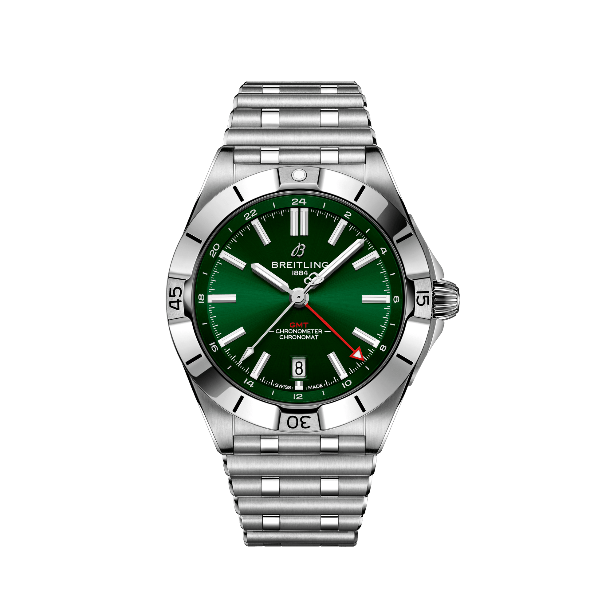 Breitling Chronomat GMT 40 Green Dial Silver Steel Strap Watch for Men - A32398101L1A1