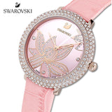  Shop Authentic Swarovski Crystal Quartz Pink Dial Pink Leather Strap Watch for Women - 5575217 - Luxxuri