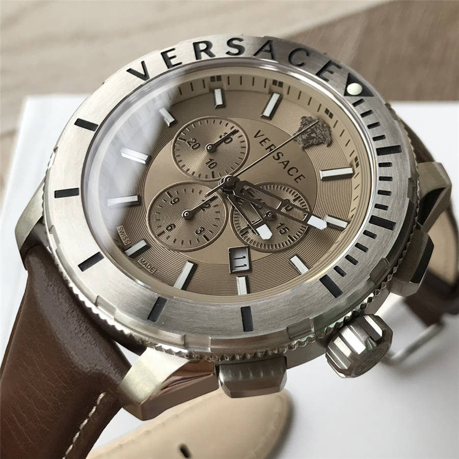  Shop Authentic Versace Casual Chronograph Grey Dial Brown Leather Strap Watch for Men - VERG001-18 - Luxxuri