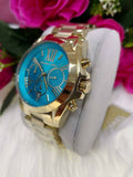  Shop Authentic Michael Kors Bradshaw Chronograph Blue Dial Gold Steel Strap Watch For Women - MK5975 - Luxxuri