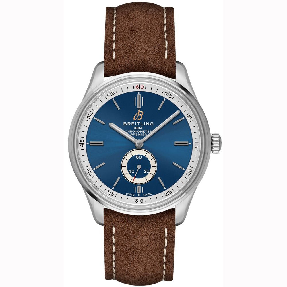  Shop Authentic Breitling Premier Automatic 40mm Blue Dial Brown Leather Strap Mens Watch - A37340351C1X2 - Luxxuri