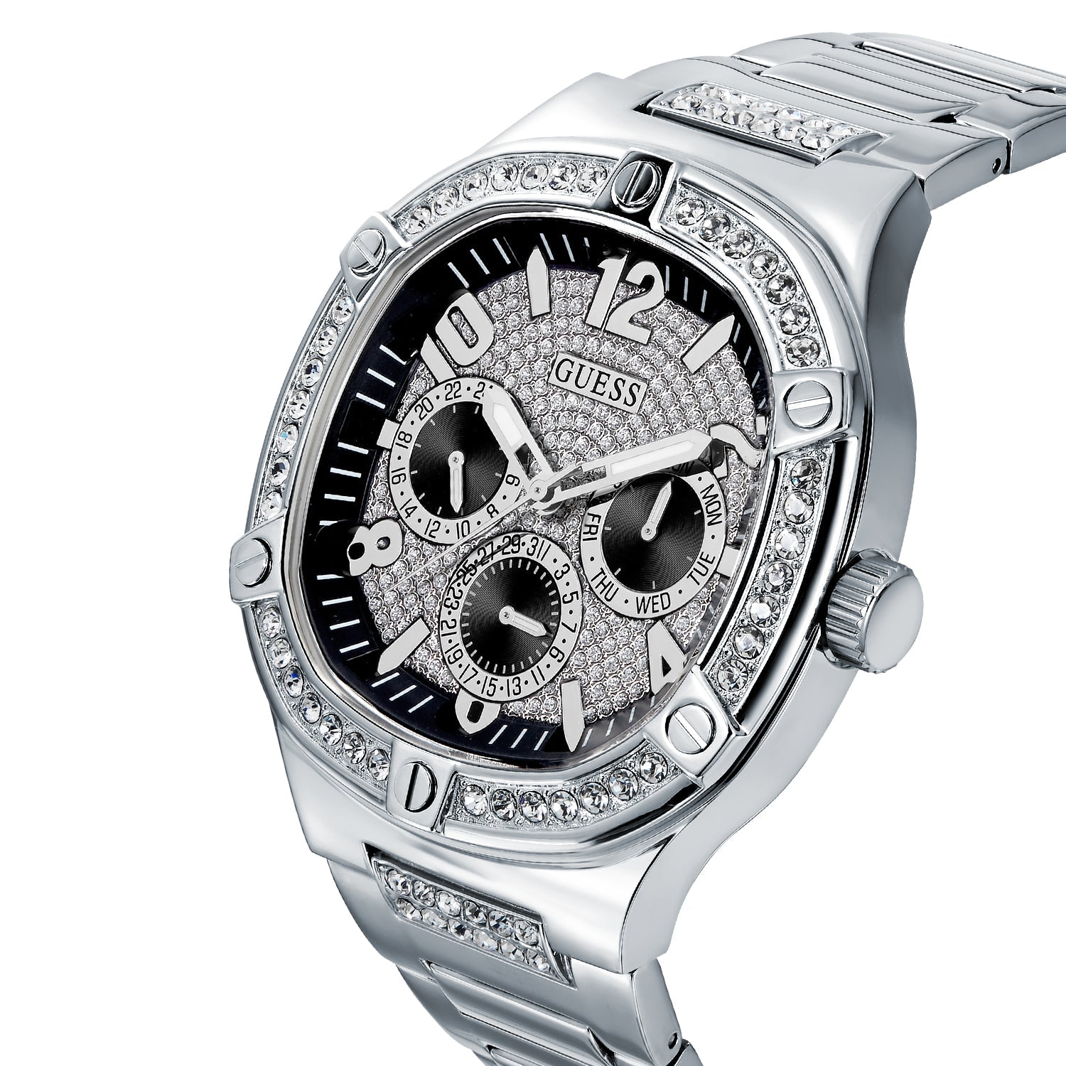  Shop Authentic Guess Duke Glitz Black Dial Silver Steel Strap Watch For Men - GW0576G1 - Luxxuri