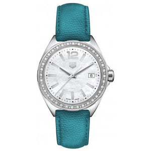 Shop Authentic Tag Heuer Formula 1 Quartz Diamonds Mother of Pearl Dial Blue Leather Strap Watch for Women - WBJ131A.FC8256 - Luxxuri